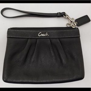 Coach black leather wristlet women